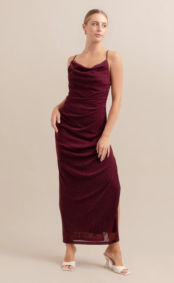 Glitter Knit Cowl Neck Gown
