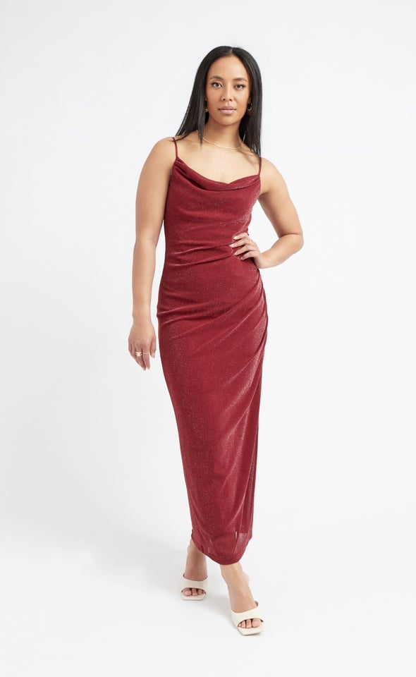 Glitter Knit Cowl Neck Gown