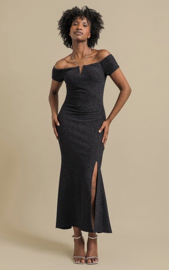 Glitter Knit Off The Shoulder Gown