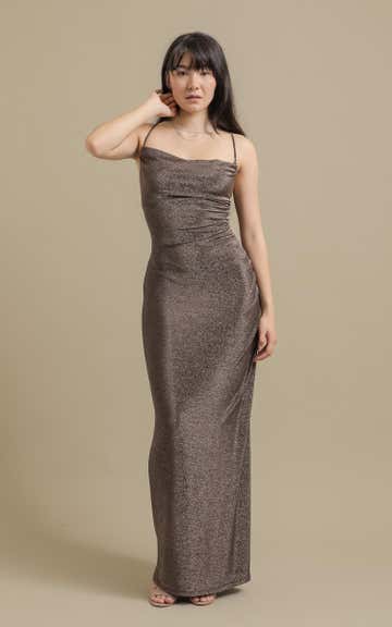 Shop our Glitter Knit Open Back Gown in Rose gold | Pagani
