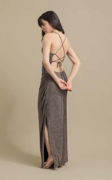 Shop our Glitter Knit Open Back Gown in Rose gold | Pagani Shop our Glitter Knit Open Back Gown in Rose gold | Pagani