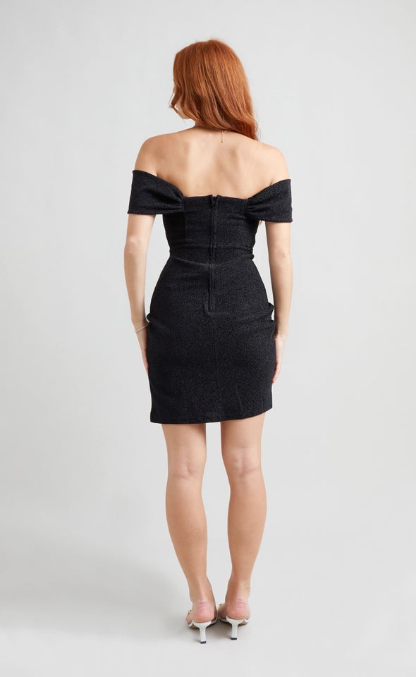 Glitter Knit Pleated Corset Dress Black