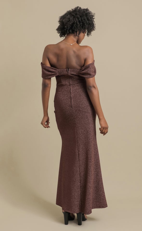 Glitter Knit Pleated Corset Gown Rose Gold