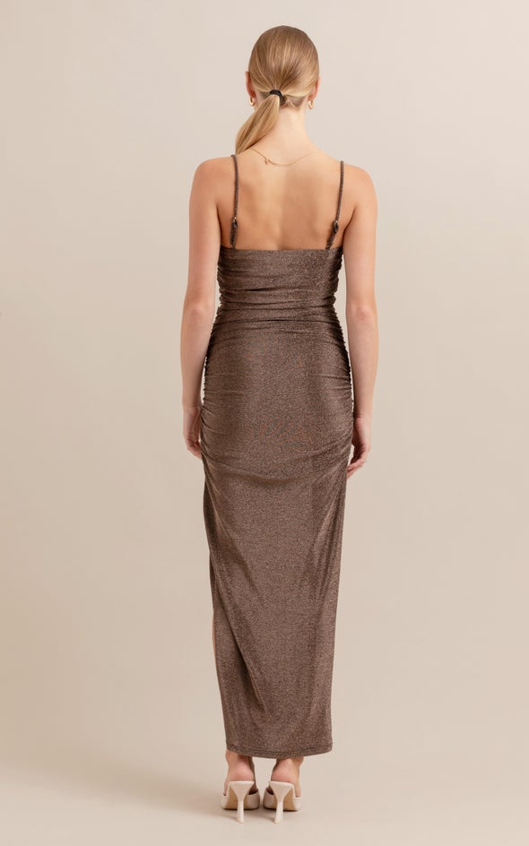 Glitter Knit Ruched Slip Gown Rose Gold
