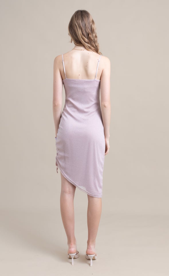 Glitter Knit Tie Detail Cowl Dress Blush