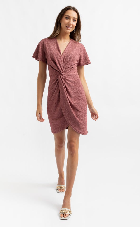 Glitter Knit Twist Wrap Dress Pagani