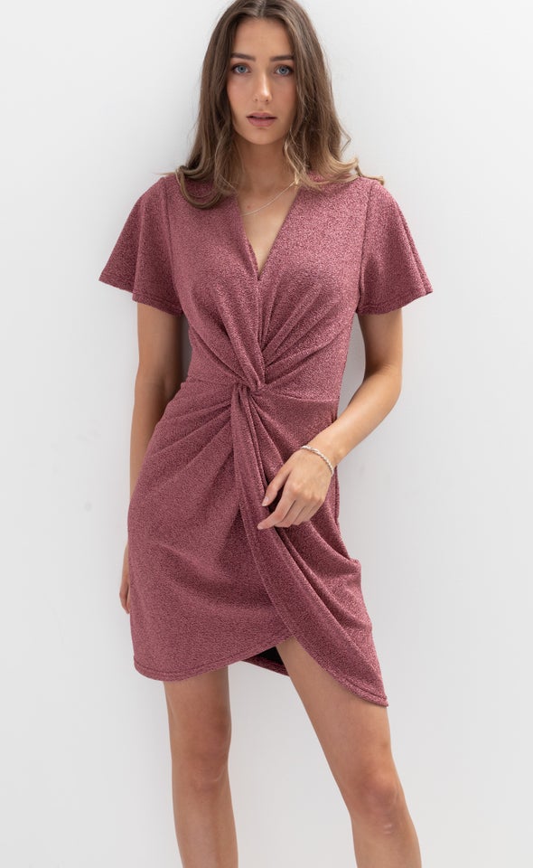 Glitter Knit Twist Wrap Dress Pagani