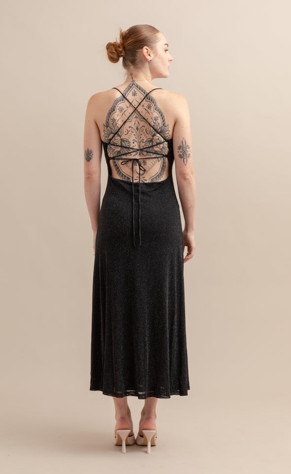 Glitter Mesh Cross Back Dress Black/silver