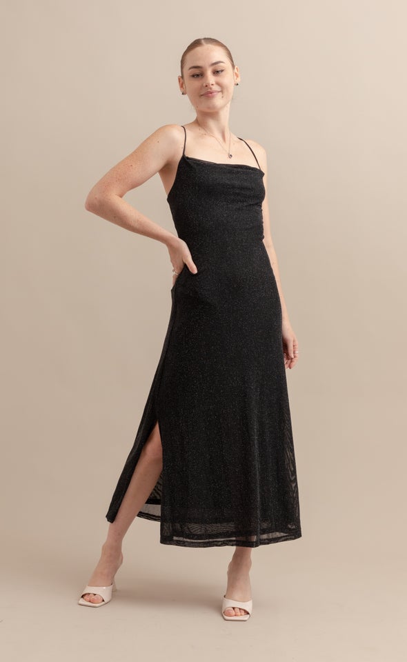 Glitter Mesh Cross Back Dress Black/silver