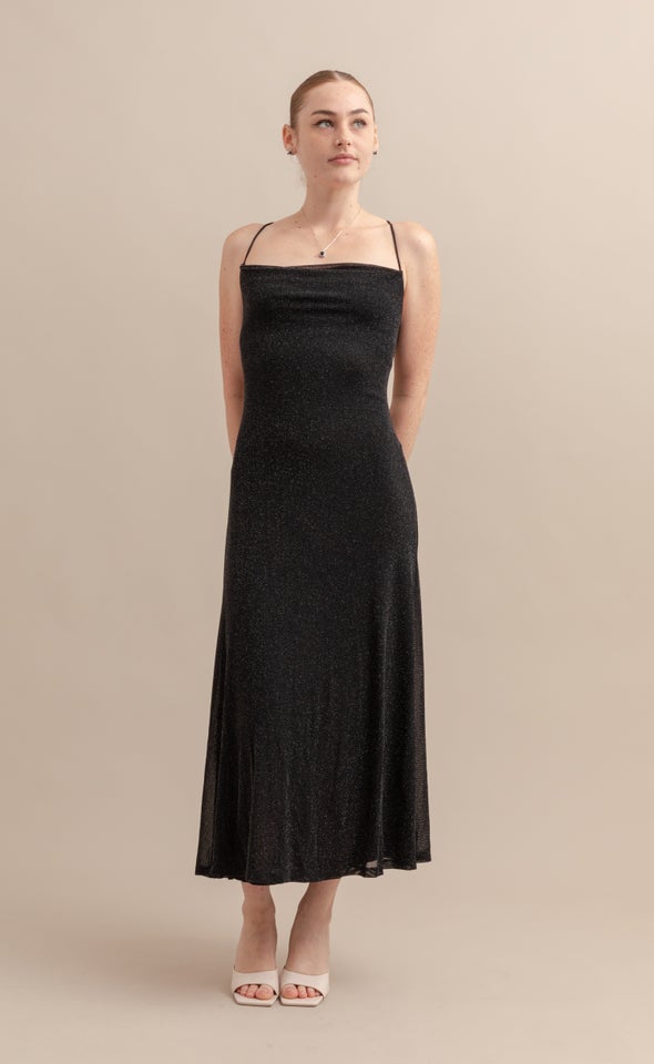 Glitter Mesh Cross Back Dress Black/silver