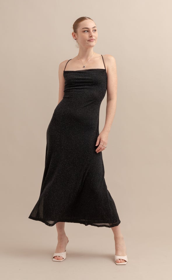 Glitter Mesh Cross Back Dress Black/silver
