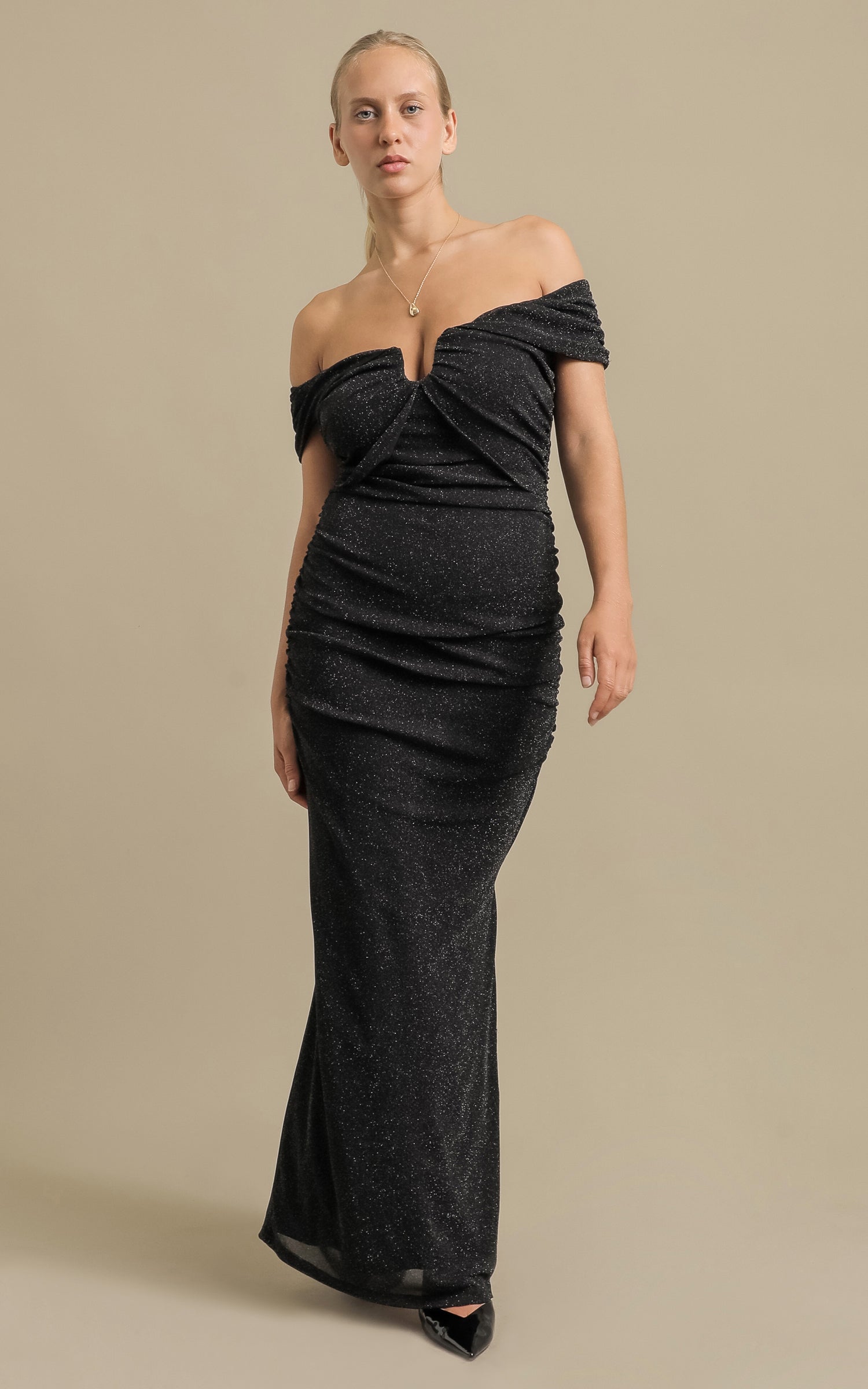 Shop our Glitter Mesh Gown in Black/silver | Pagani