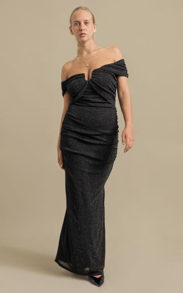 Shop our Glitter Mesh Gown in Black/silver | Pagani