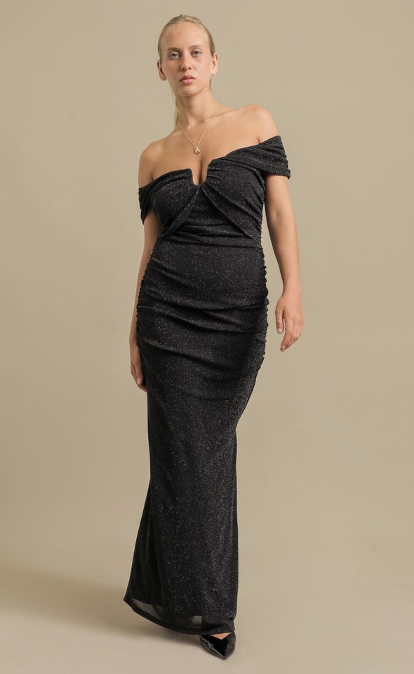 Glitter Mesh Gown Black/silver