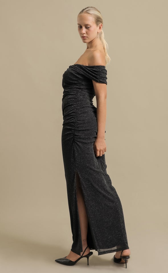 Glitter Mesh Gown Black/silver