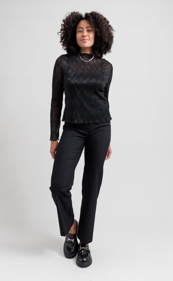 Glitter Mesh High Neck Top Black