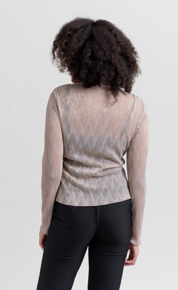 Glitter Mesh High Neck Top Blush/gold