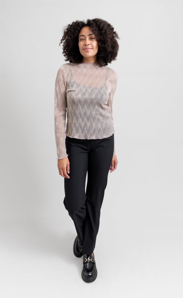 Glitter Mesh High Neck Top Blush/gold