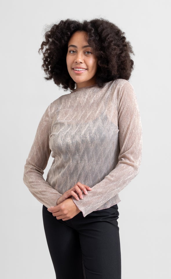Glitter Mesh High Neck Top Blush/gold