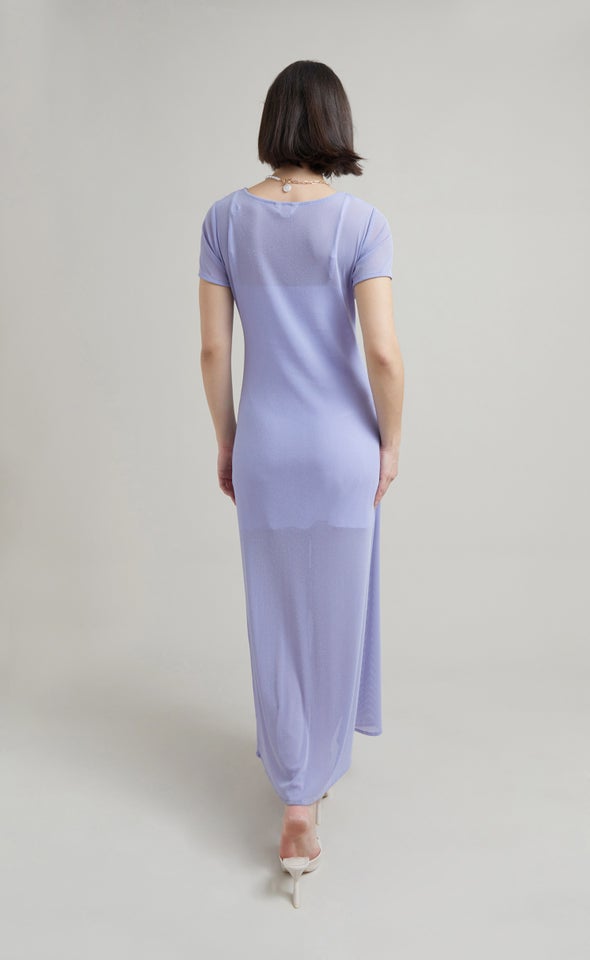 Glitter Mesh SS Midi Dress Lilac