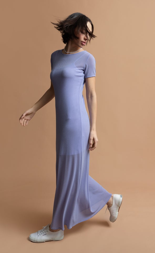 Glitter Mesh SS Midi Dress Lilac