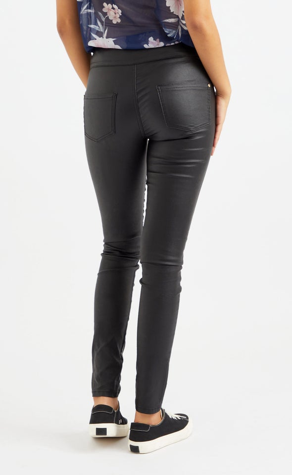 Gold Zip Coated Skinnys Black