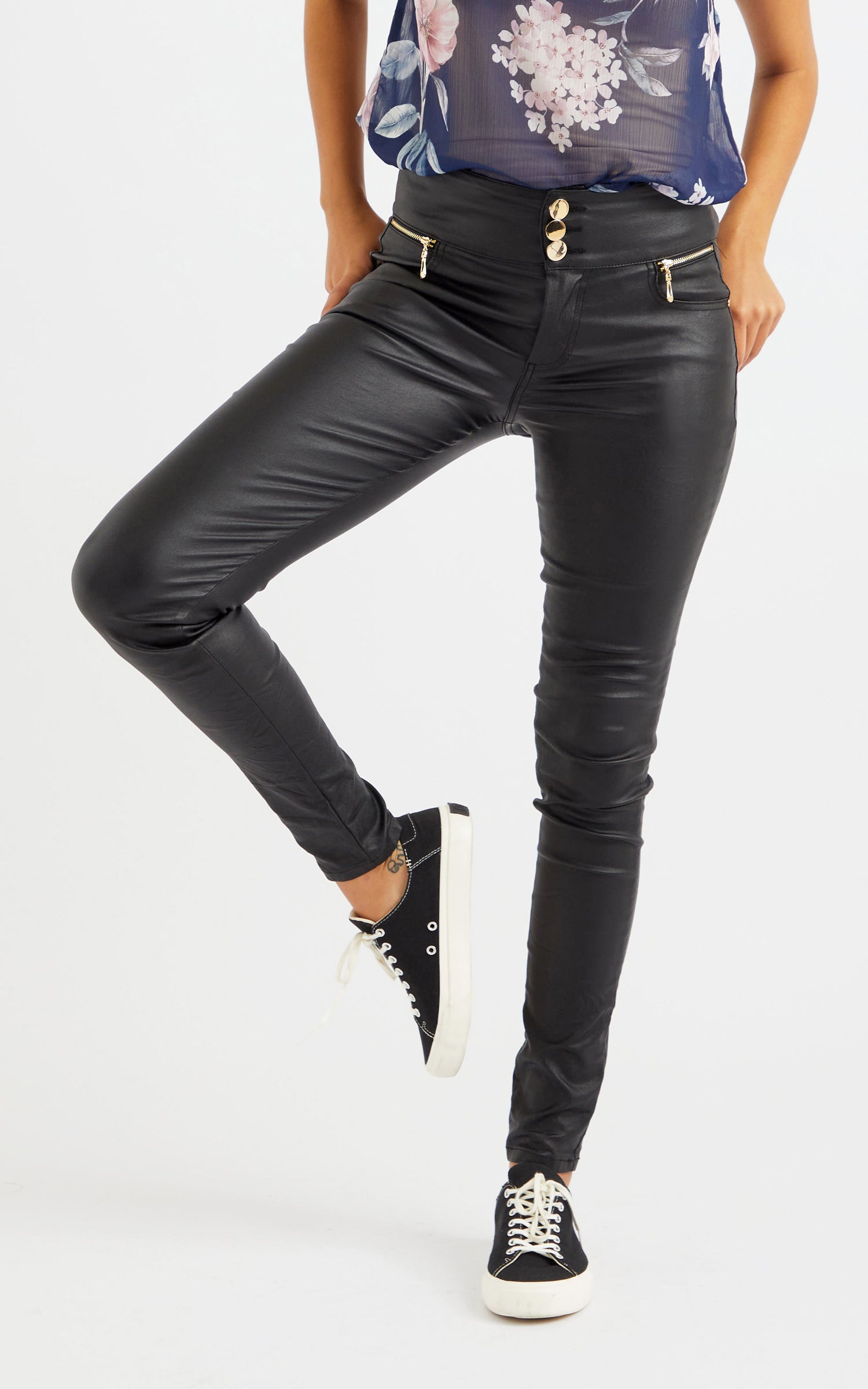 Gold Zip Coated Skinnys | Pagani