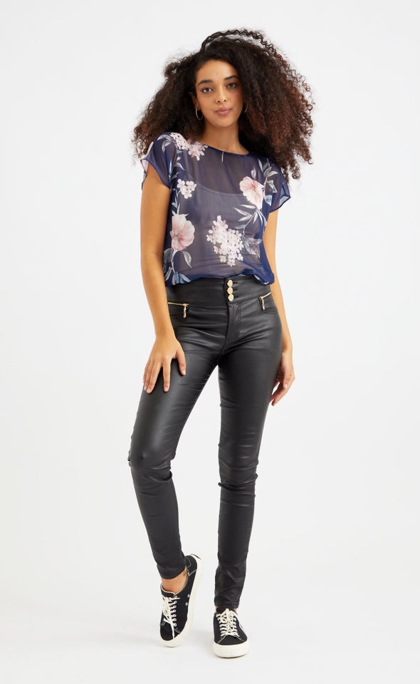 Gold Zip Coated Skinnys Black
