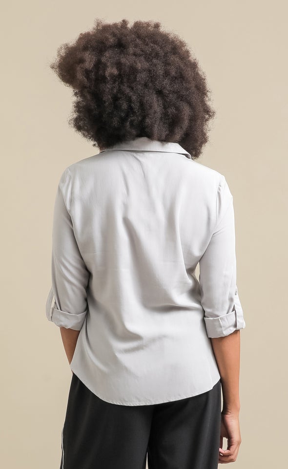 Half Placket Roll Sleeve Shirt Light Grey