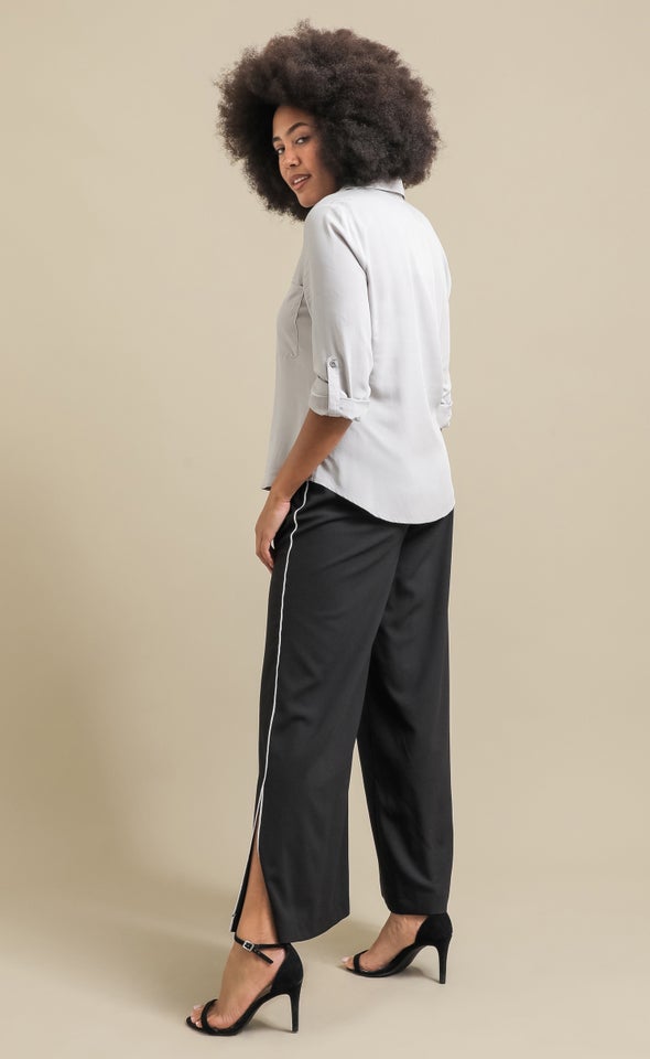 Half Placket Roll Sleeve Shirt Light Grey