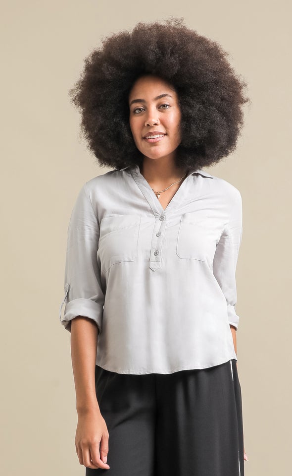 Half Placket Roll Sleeve Shirt Light Grey