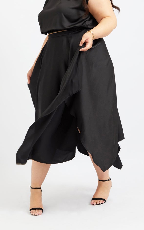 Handkerchief Hem Midi Skirt Black