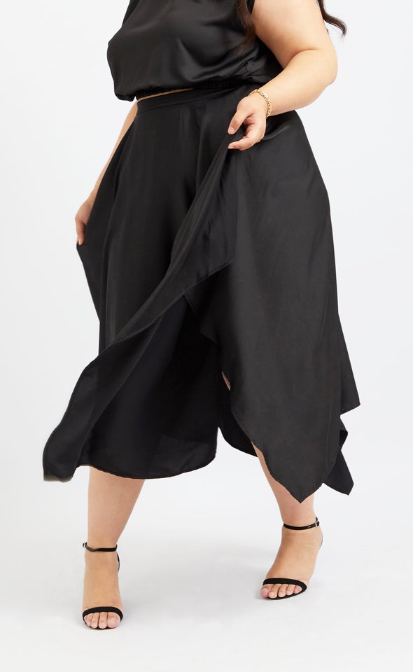 Handkerchief Hem Midi Skirt Black