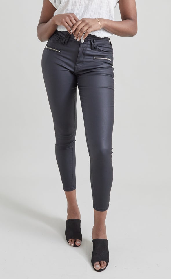 Hi Rise Coated Skinny Jeans Black