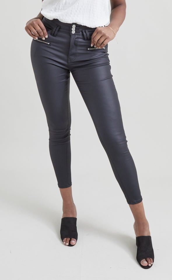 Hi Rise Coated Skinny Jeans Black