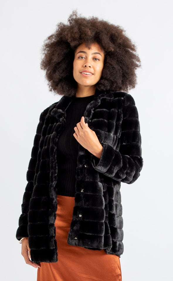 High Collar Faux Fur Coat