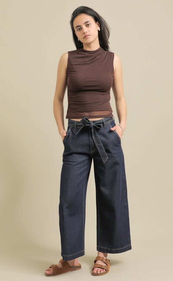 High Neck Mesh Tank Chocolate