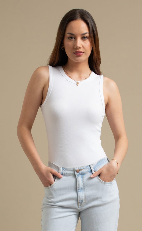 High Neck Rib Tank White