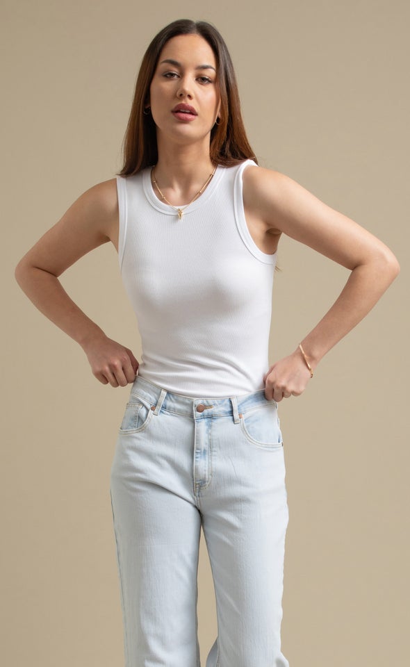High Neck Rib Tank White