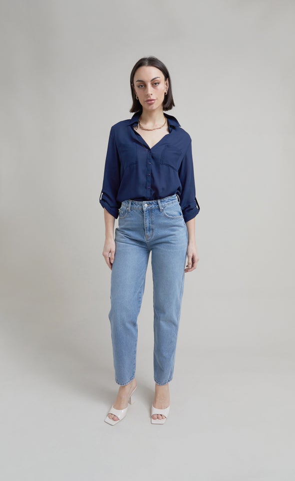 High Rise Ankle Grazer Jean Blue
