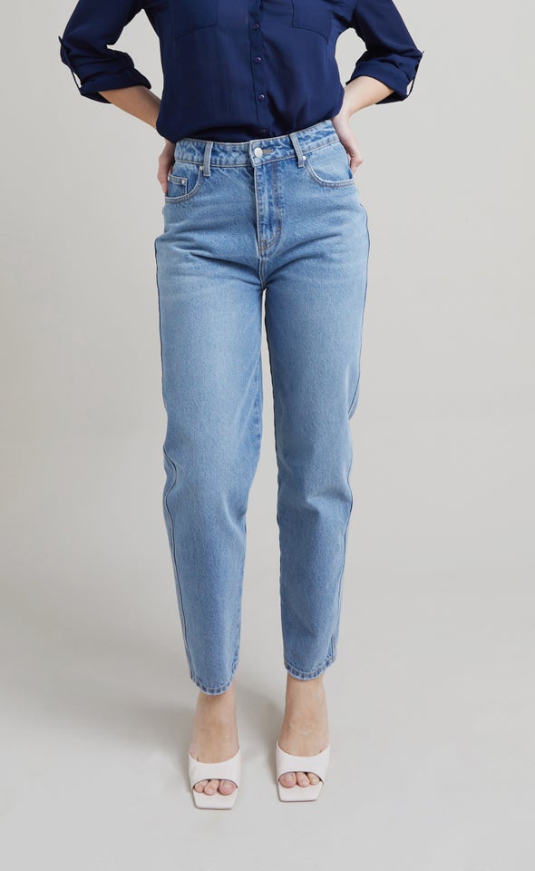 High Rise Ankle Grazer Jean Blue