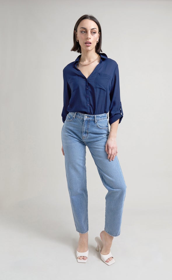 High Rise Ankle Grazer Jean Blue