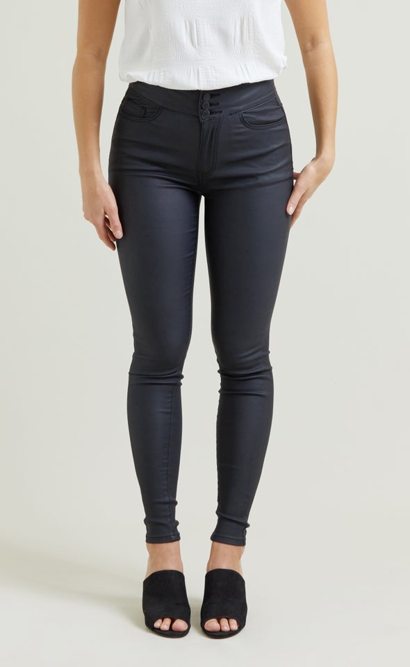 High Rise Matte Coated Skinnys Black