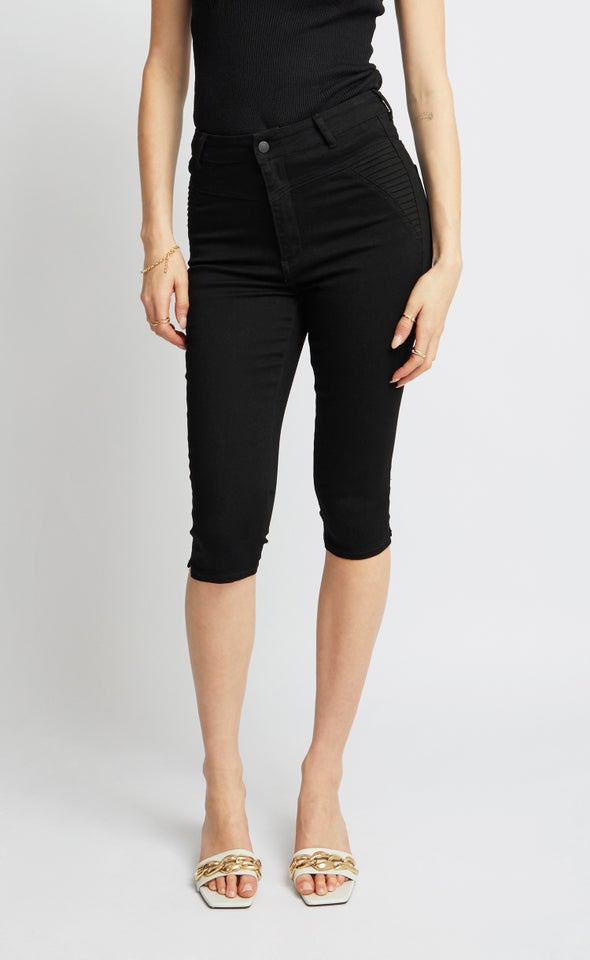 High Rise Skinny Capris Black