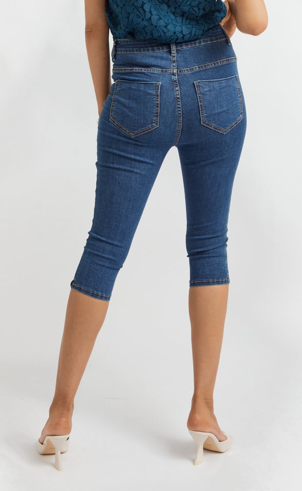 High Rise Skinny Capris Blue