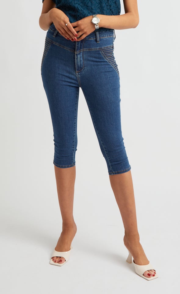 High Rise Skinny Capris Blue