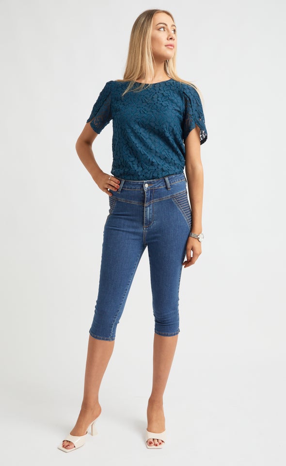 High Rise Skinny Capris Blue