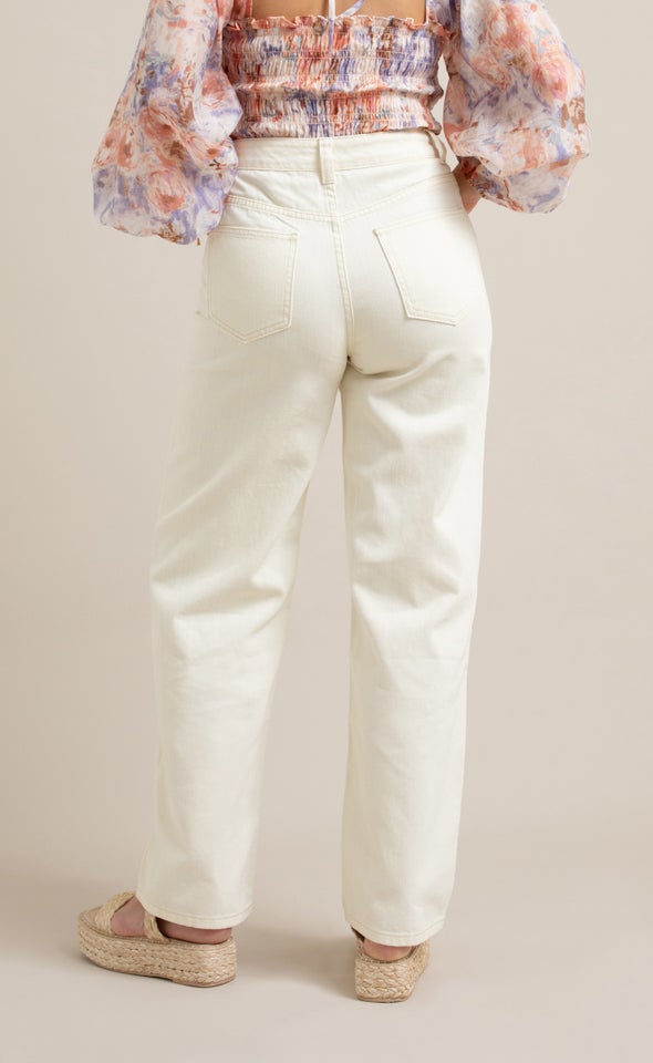 High Waist Relaxed Leg Jeans Ecru