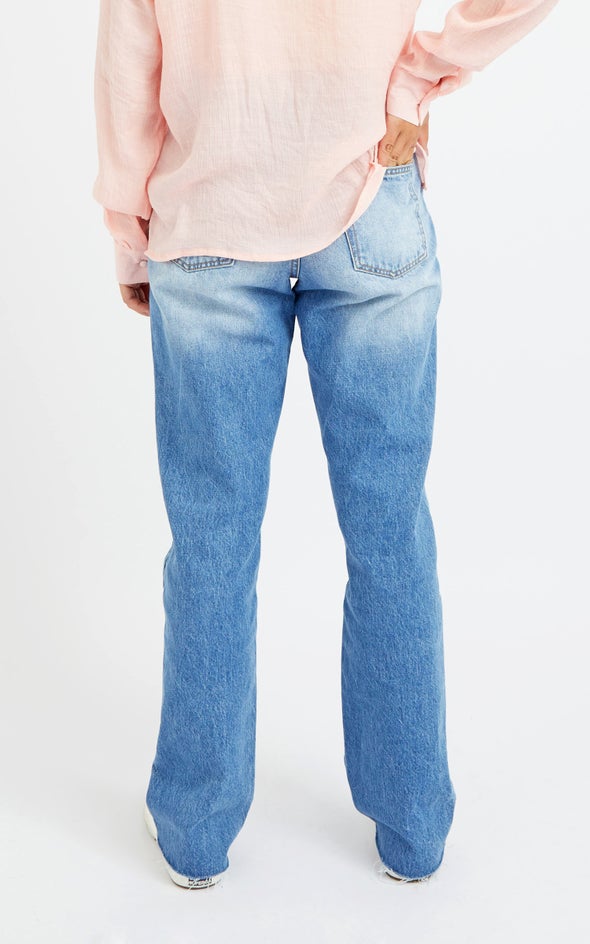 High Waist Ripped Flare Jeans Blue