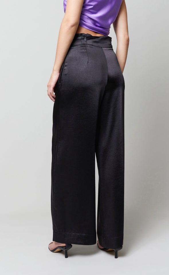 High Waist Satin Pants Black